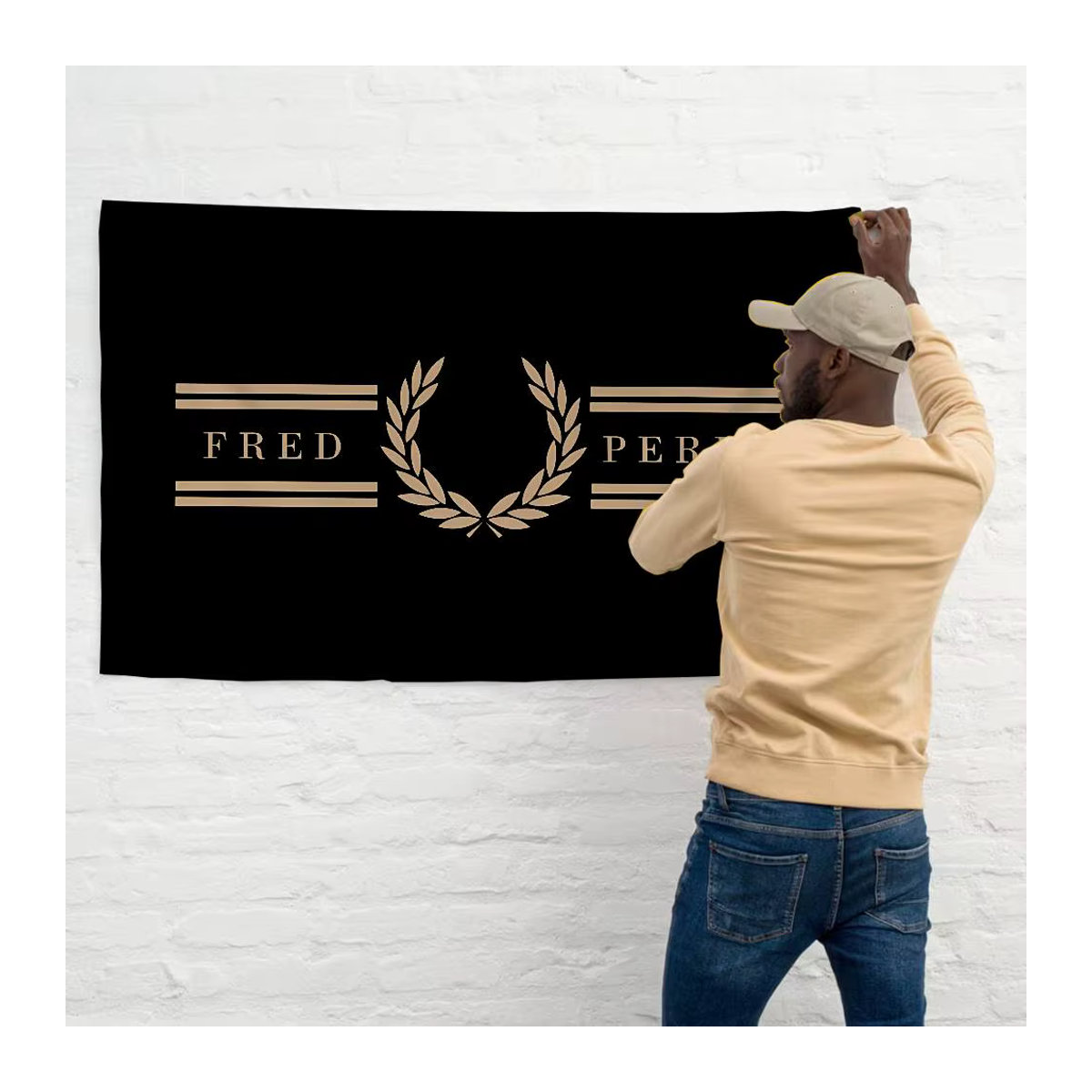 FRED PERRY Wandbehang Japanische Flagge in Schwarz als Textil-Kunstdruck für deine Heimdekoration - Bild 2