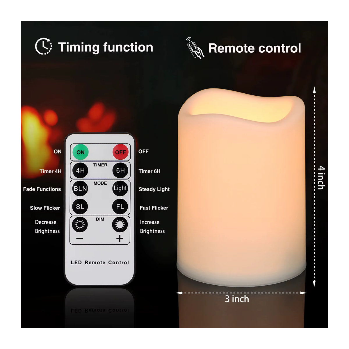 FREEPOWER LED Stumpenkerze in Weiß, zylindrische batteriebetriebene Flammenlose Kerze mit Fernbedienung, B/T/H: 7,62 x 7,62 x 10,16 cm - Bild 6