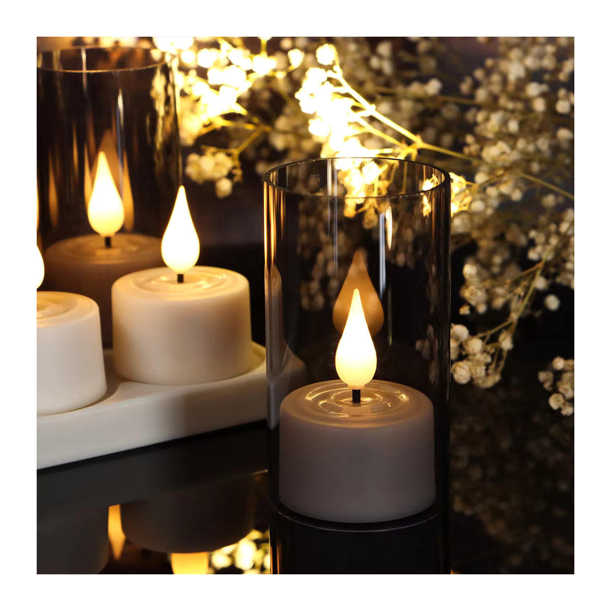 FREEPOWER LED-Teelichter Set mit Fernbedienung und Timer, wiederaufladbare flammenlose Kerzen in Schwarz und Weiß, zylindrische Dekoration für Hochzeit und Heimdekoration - Bild 4