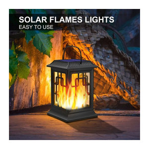 FREEPOWER Solarlaterne mit LED und flackernder Flamme in Schwarz, wasserdichte dekorative Solarleuchte für den Garten