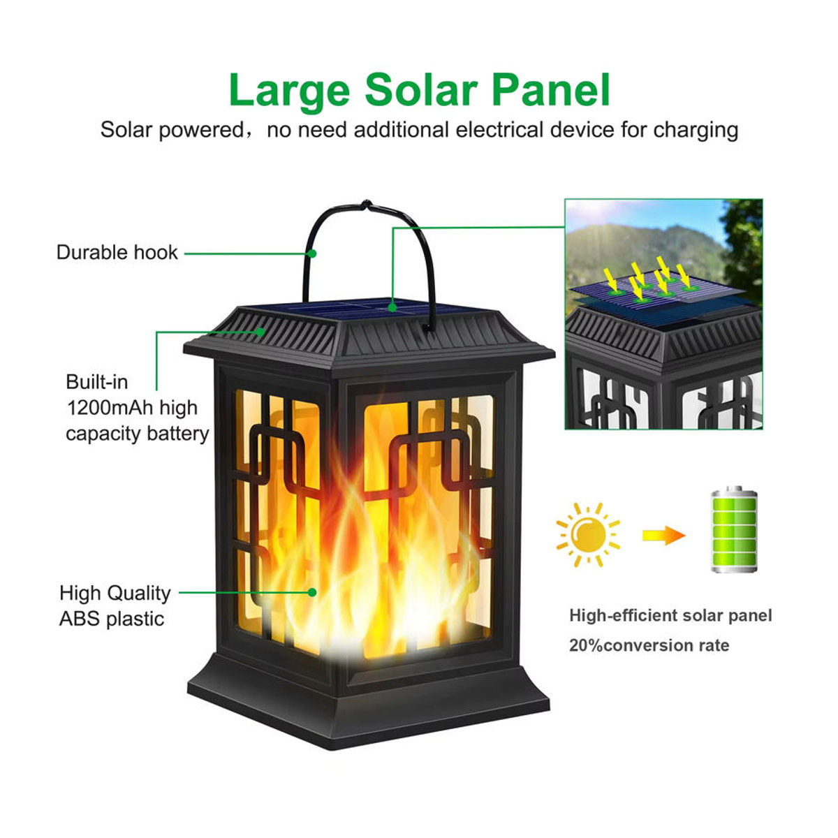 FREEPOWER Solarlaterne mit LED und flackernder Flamme in Schwarz, wasserdichte dekorative Solarleuchte für den Garten - Bild 6