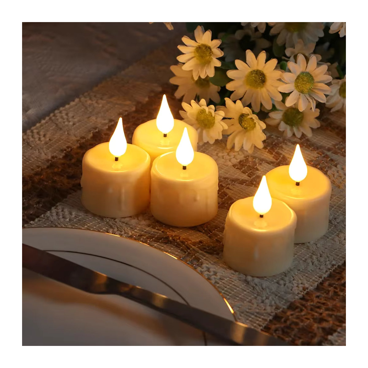 FREEPOWER Wiederaufladbare LED-Stumpenkerzen mit Fernbedienung in Beige, 12er Set, Zylindrische Flammenlose Kerzen aus Kunststoff - Bild 3