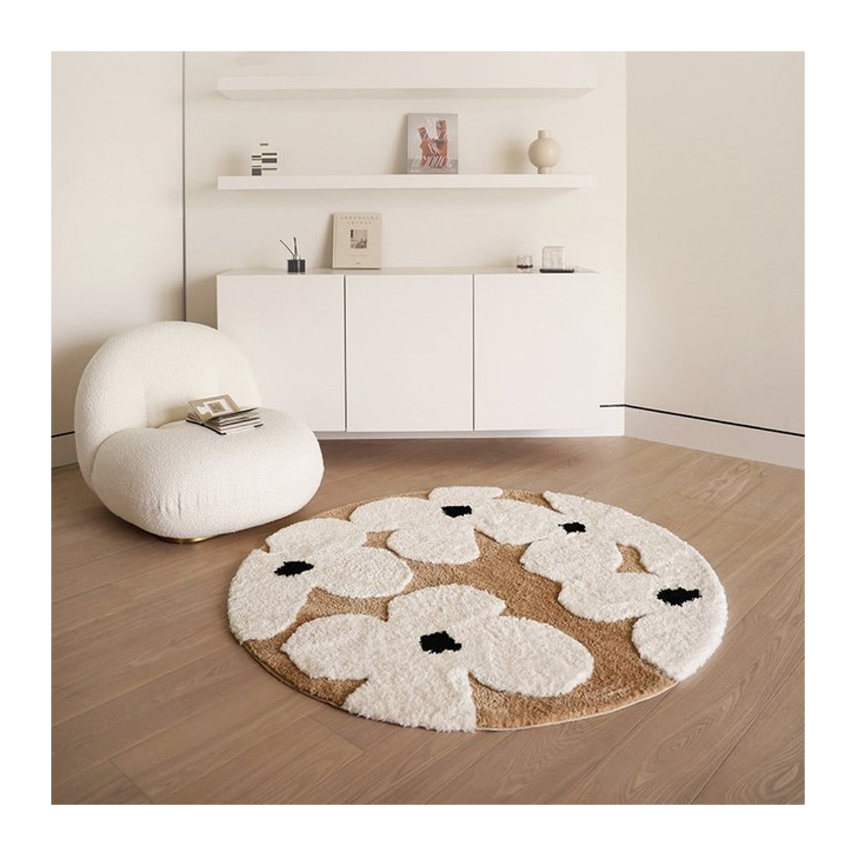 Freesia runder Teppich beige, weich und flauschig getuftet für Wohnzimmer, Schlafzimmer und Kinderzimmer - Bild 1