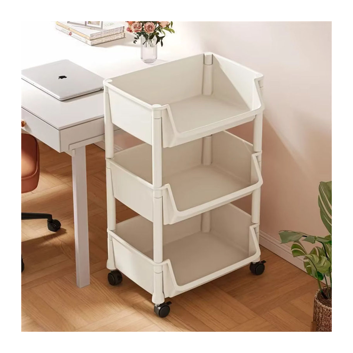 Freistehendes 2/3-schichtiges Lagerregal in Weiß mit Aufbewahrungskorb für Wohnzimmer, Küche oder Schlafzimmer - Bild 1