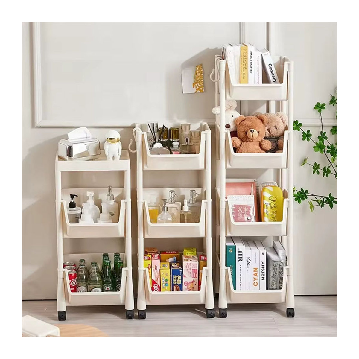 Freistehendes 2/3-schichtiges Lagerregal in Weiß mit Aufbewahrungskorb für Wohnzimmer, Küche oder Schlafzimmer - Bild 3