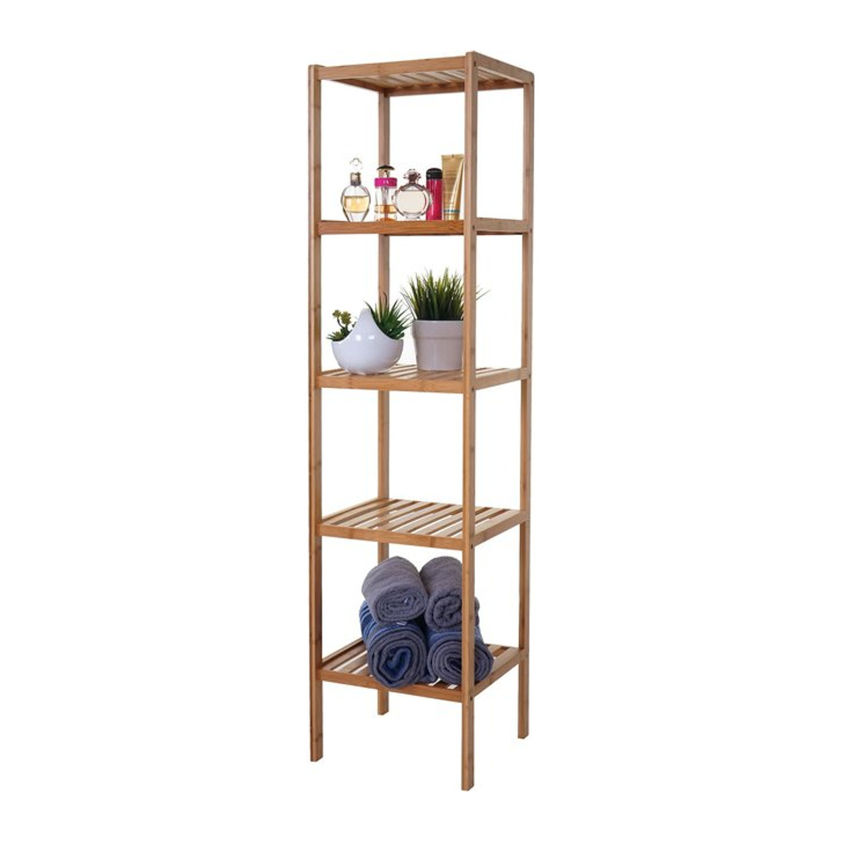 Freistehendes Badregal MCW aus Bambus in Natur, skandinavisches Design, B/T/H: 140 x 34 x 33 cm - Bild 1