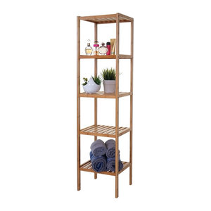 Freistehendes Badregal MCW aus Bambus in Natur, skandinavisches Design, B/T/H: 140 x 34 x 33 cm