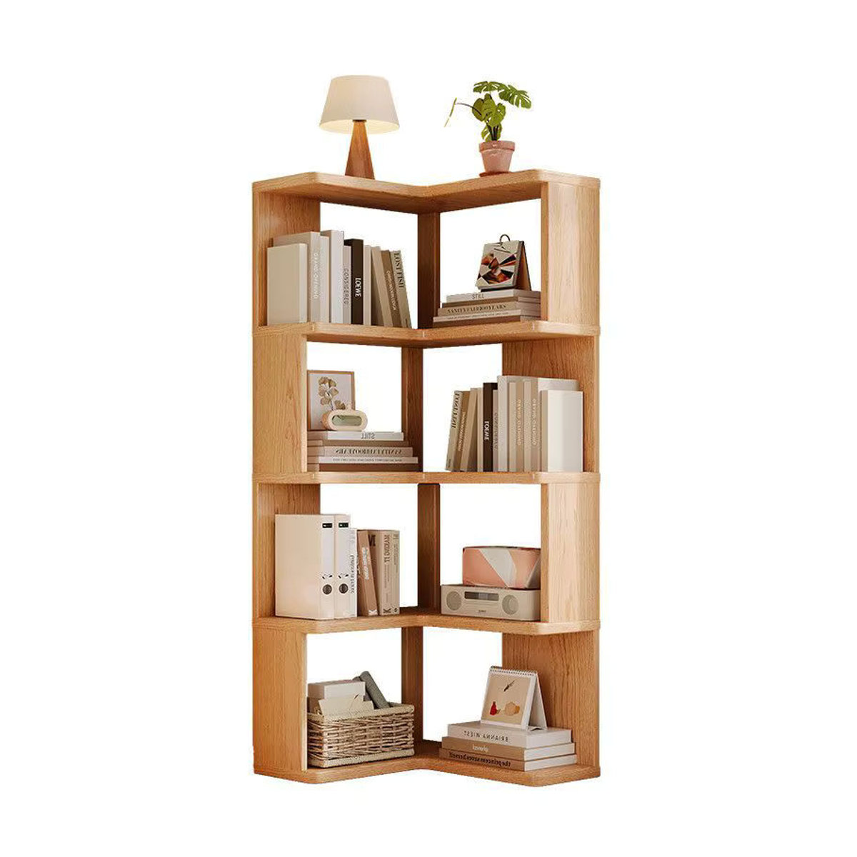 Freistehendes Eckregal aus massivem Holz in Natur im skandinavischen Design - Bild 5