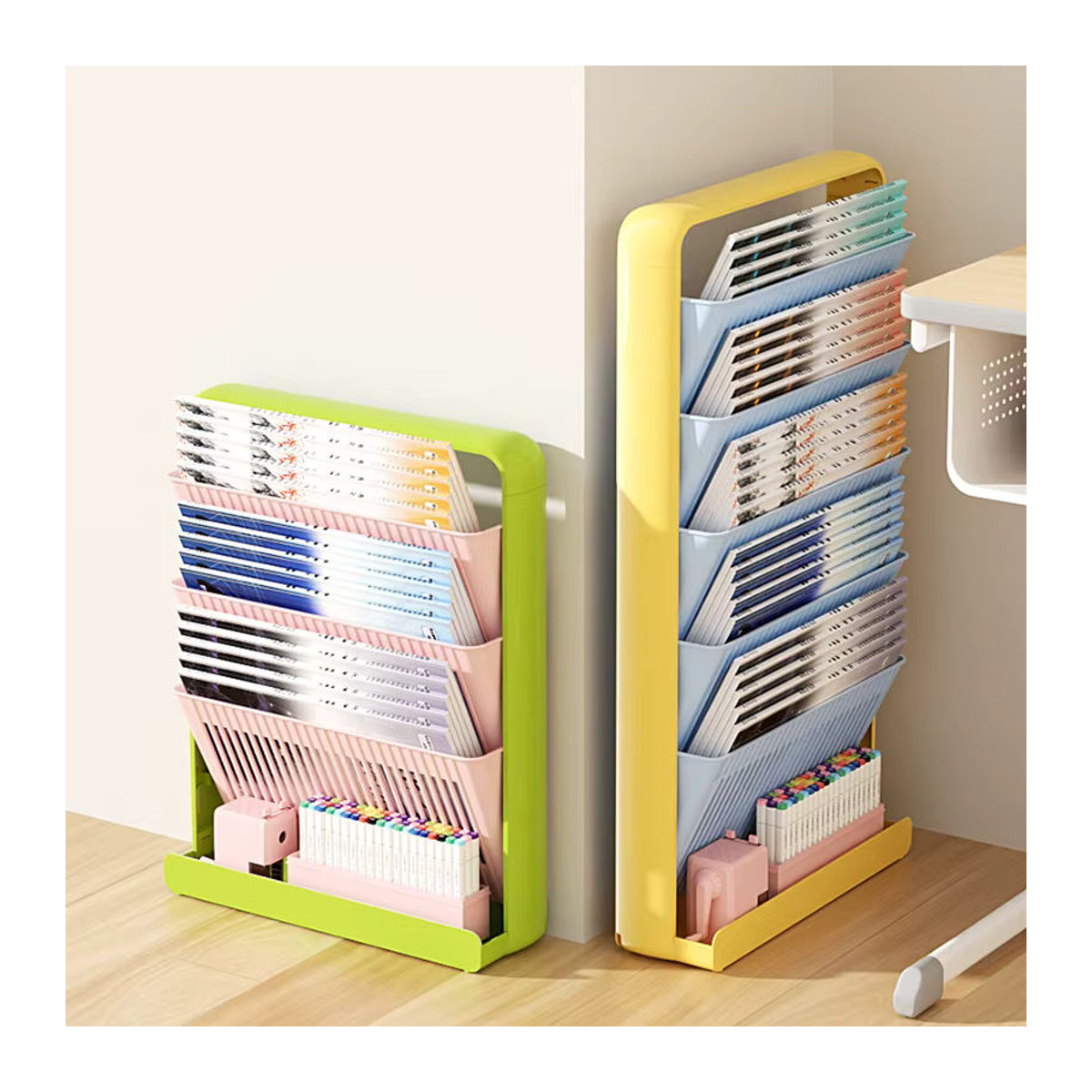 Freistehendes Uforu Bücherregal aus Kunststoff in Beige und Gelb für Klassenzimmer und Bibliotheken - Bild 4