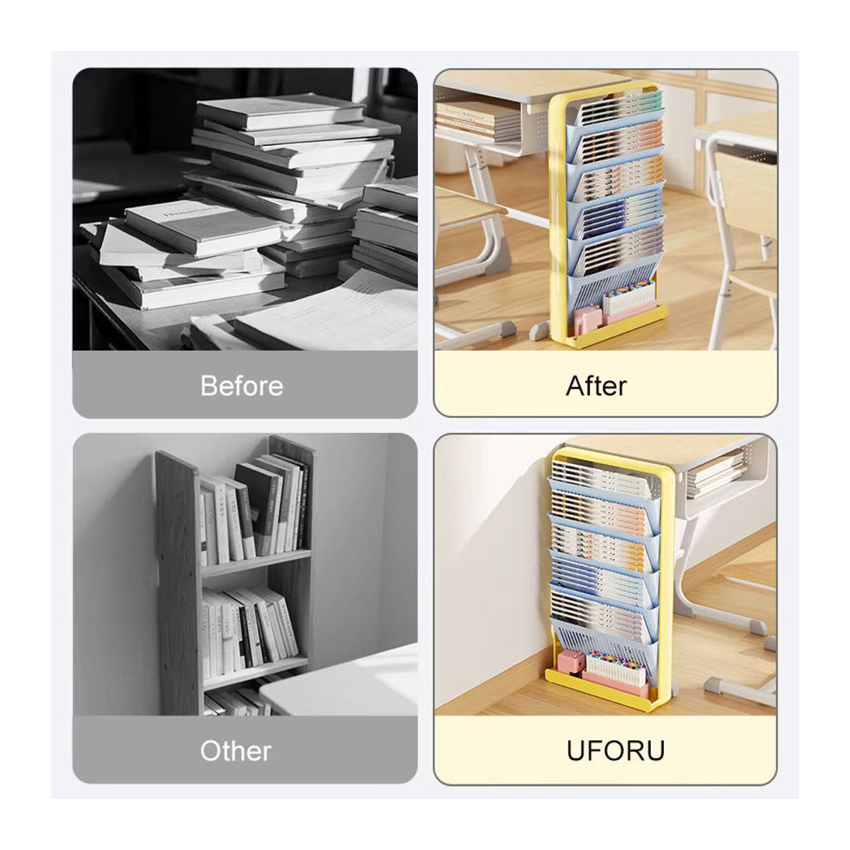 Freistehendes Uforu Bücherregal aus Kunststoff in Beige und Gelb für Klassenzimmer und Bibliotheken - Bild 6