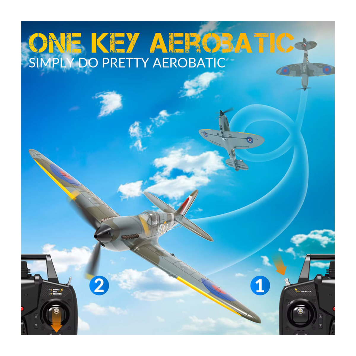 Fremego Spitfire RC Flugzeug 2,4G 4CH mit Xpilot Stabilisator und EPP Material, Bunt, Spannweite: 400 mm - Bild 3