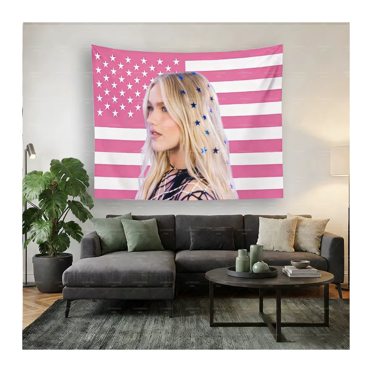 Freya Skye Wandteppich mit amerikanischer Flagge, mehrfarbiger Wandbehang aus Textil für dein Schlafzimmer, B/H: 60 x 60 cm - Bild 2