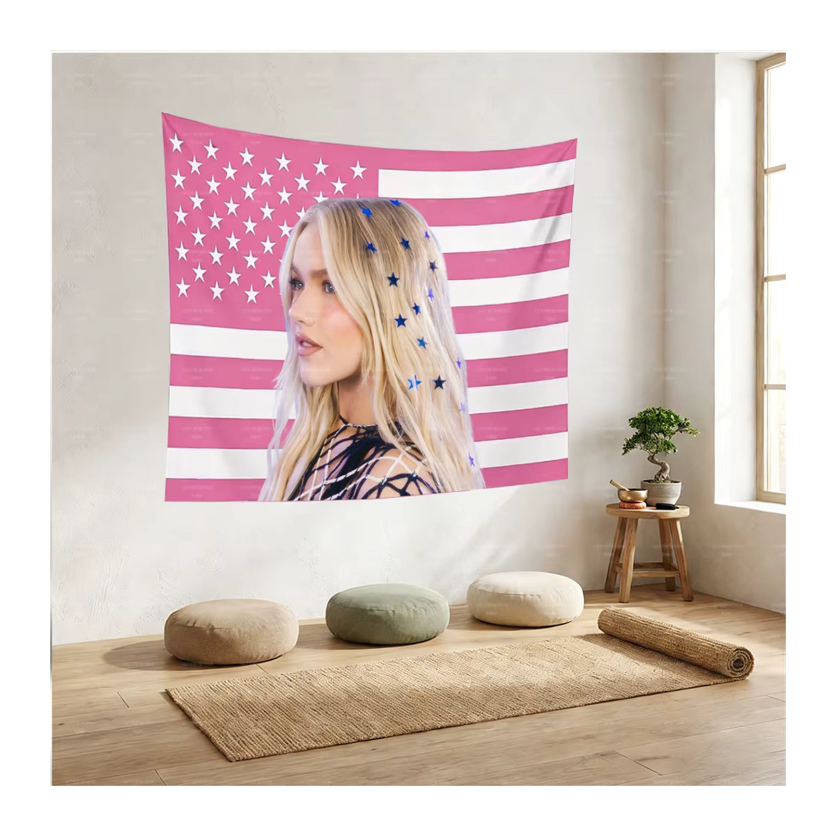 Freya Skye Wandteppich mit amerikanischer Flagge, mehrfarbiger Wandbehang aus Textil für dein Schlafzimmer, B/H: 60 x 60 cm - Bild 3