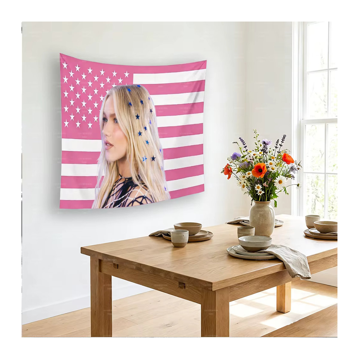 Freya Skye Wandteppich mit amerikanischer Flagge, mehrfarbiger Wandbehang aus Textil für dein Schlafzimmer, B/H: 60 x 60 cm - Bild 6