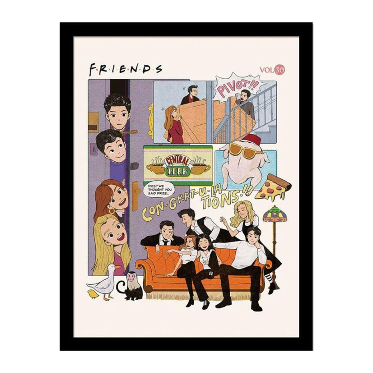 Friends 30 Jahre Comic Gerahmtes Poster in Schwarz, Breite: 40 cm - Bild 1