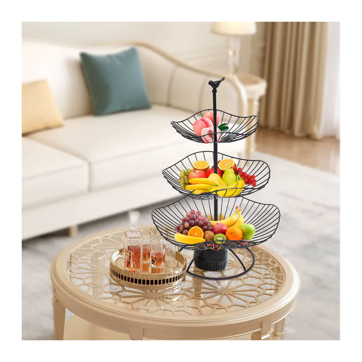 Fruit Floors 3-teiliger dekorativer Obstkorb aus Metall in Schwarz für Küche und Wohnzimmer - Bild 2