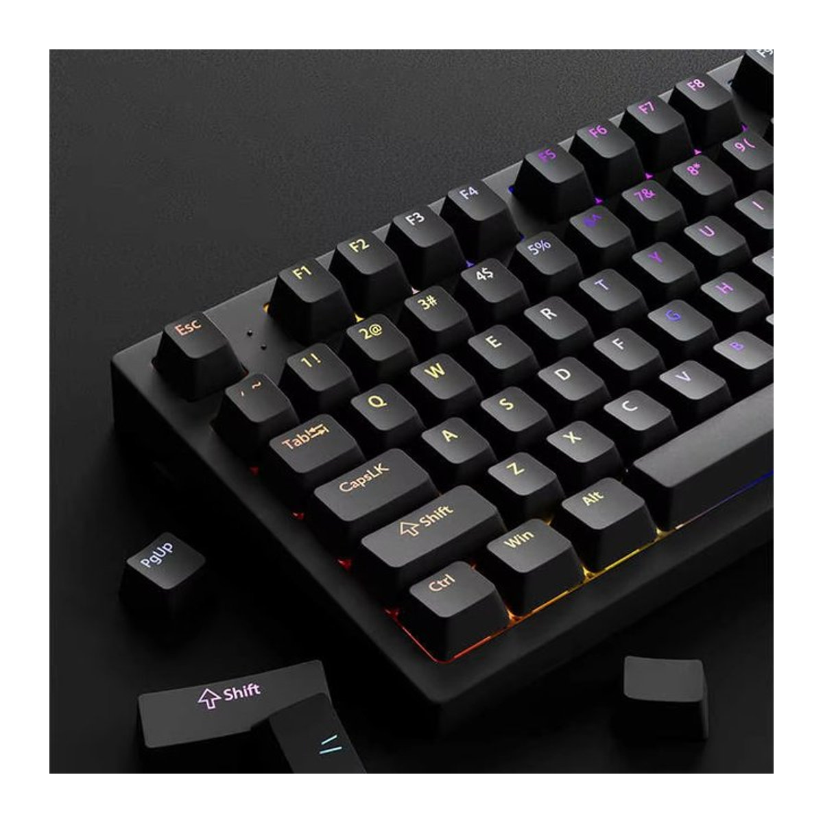 FSWHBY 126 Tasten Tastenkappen Set in Schwarz, PBT Double Shot Shine Through mit Kirschprofil für MX Switches und RGB-hintergrundbeleuchtete Gaming-Tastaturen - Bild 1