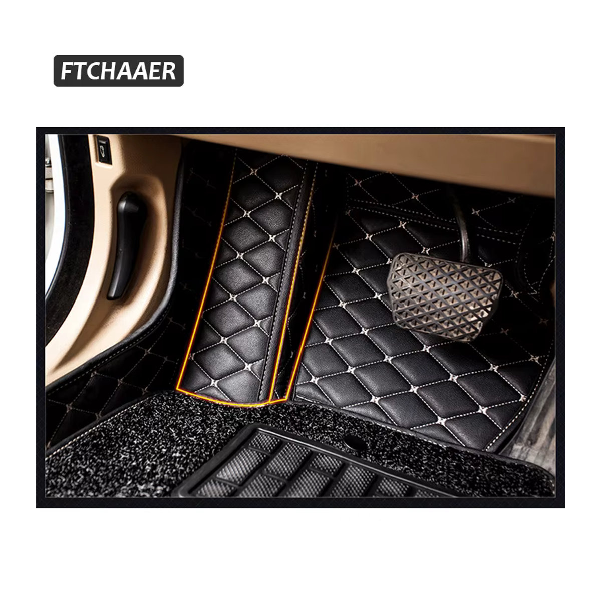 FTCHAAER Custom Car Fußmatten aus Leder für VW Golf IV V 1997–2008 in Schwarz mit geometrischem Design - Bild 1
