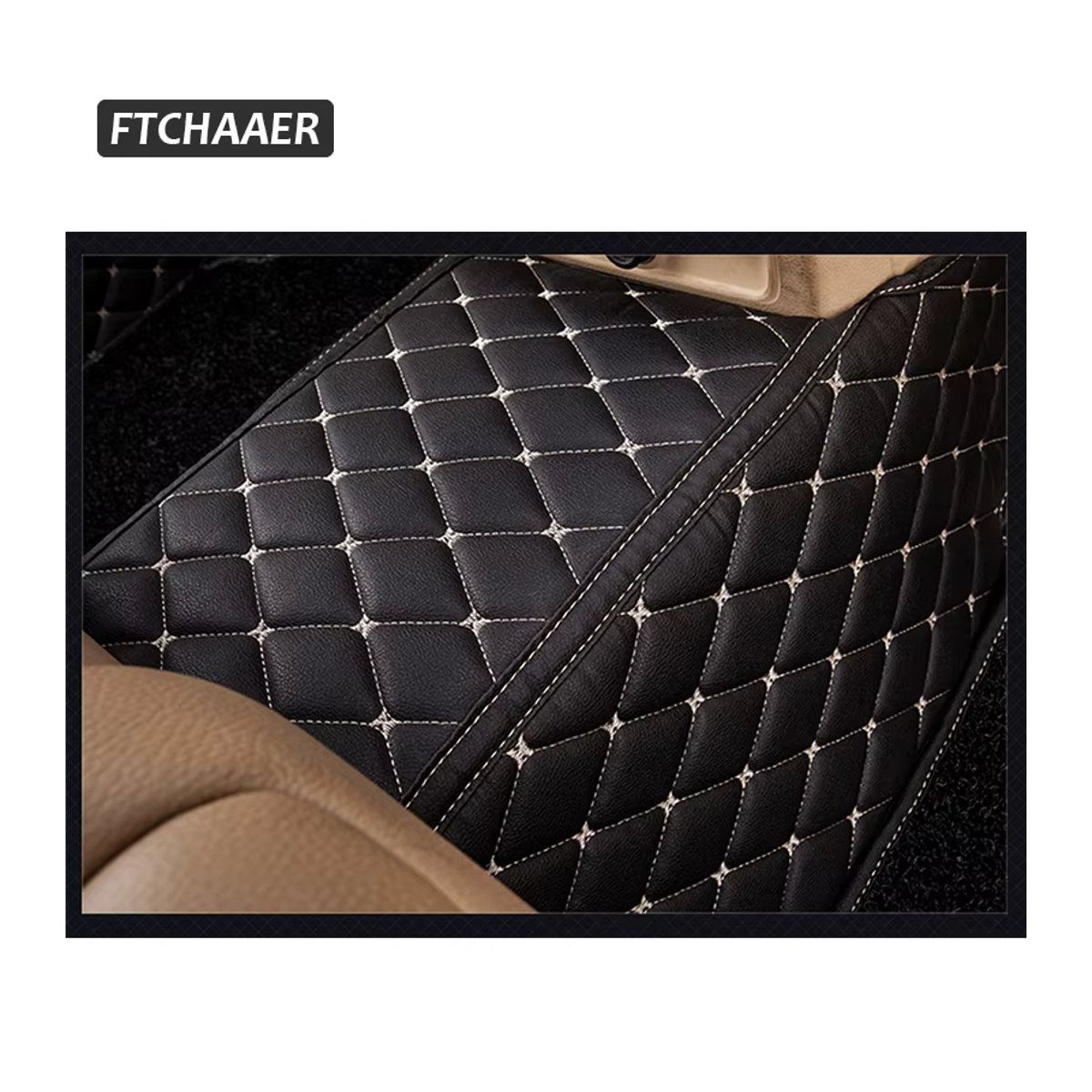 FTCHAAER Custom Car Fußmatten aus Leder für VW Golf IV V 1997–2008 in Schwarz mit geometrischem Design - Bild 4