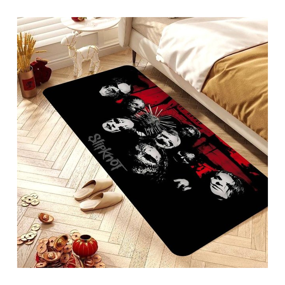Fts Slipknots Heavy Metal Band Motiv Teppich Schwarz Rutschfester Raumteppich für Wohnzimmer und Küche - Bild 1