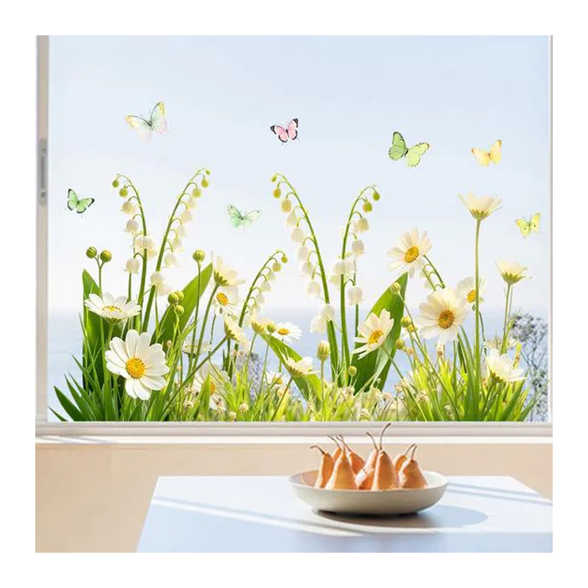 Full in Love House Fensteraufkleber mit floralem Design in Weiß und Mehrfarbig, abnehmbarer und wasserfester PVC Glasaufkleber für Wohnzimmer und Büro - Bild 1