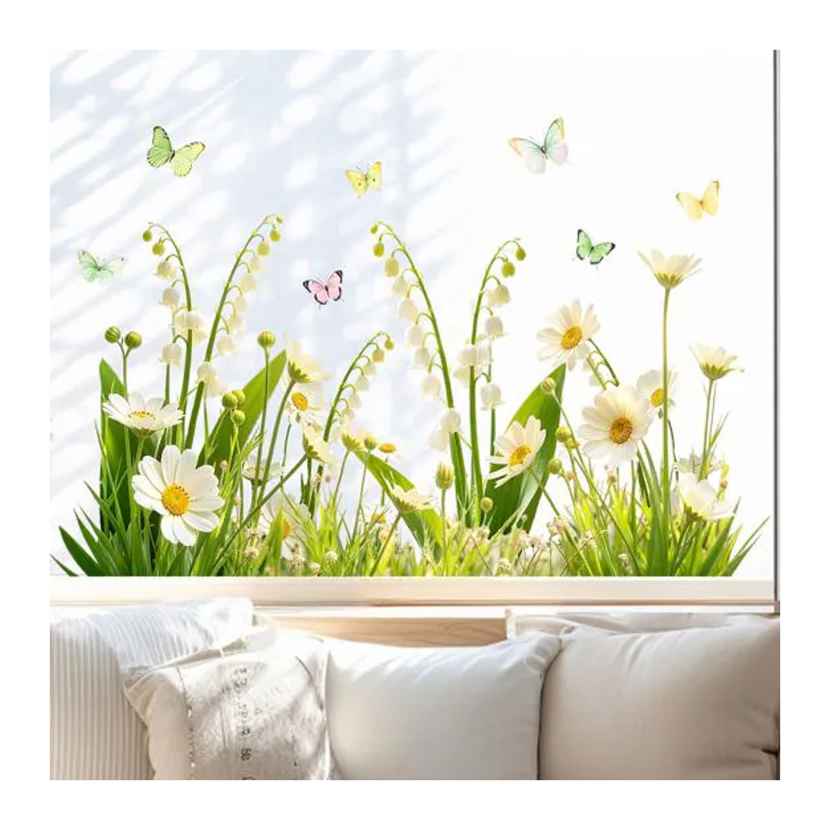 Full in Love House Fensteraufkleber mit floralem Design in Weiß und Mehrfarbig, abnehmbarer und wasserfester PVC Glasaufkleber für Wohnzimmer und Büro - Bild 2