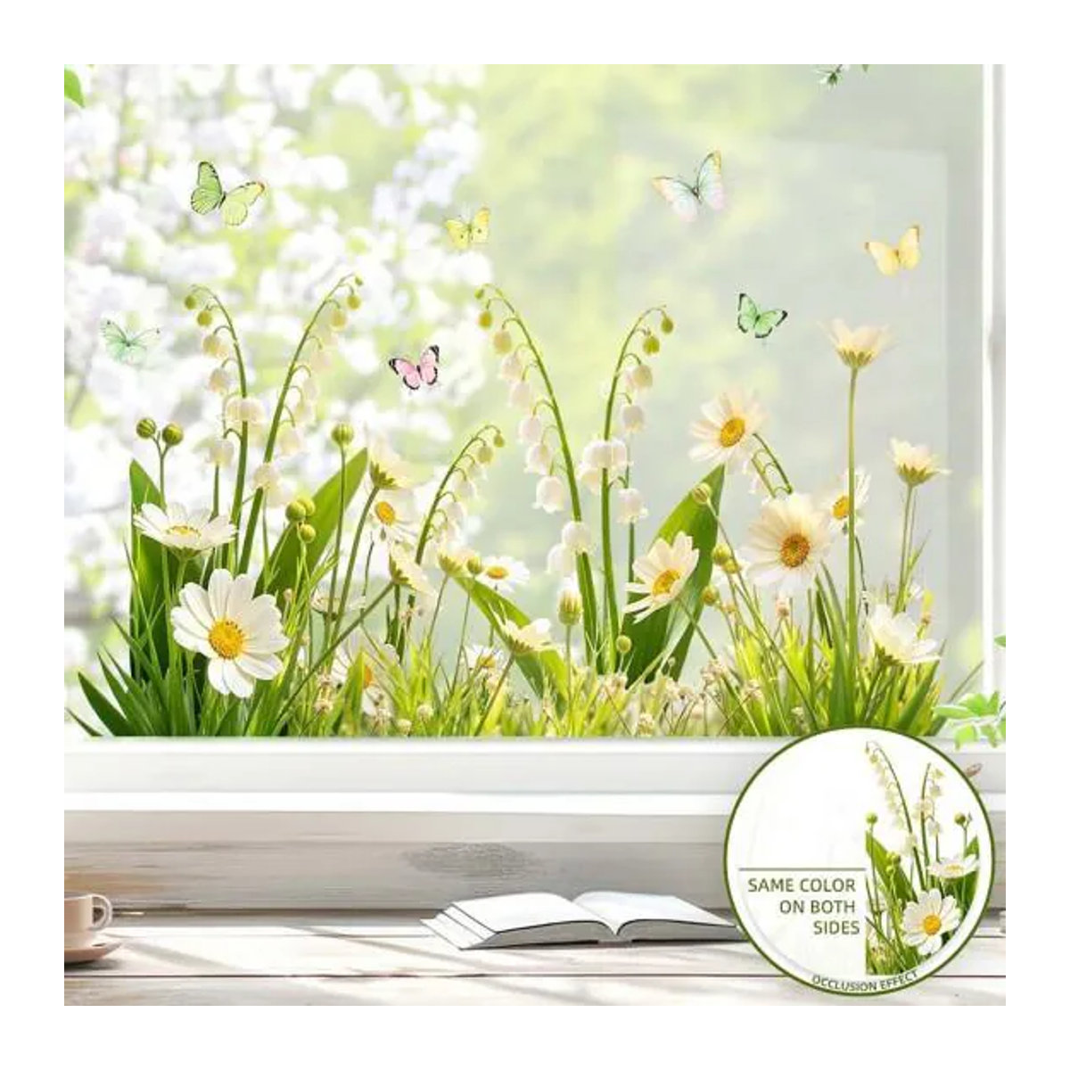 Full in Love House Fensteraufkleber mit floralem Design in Weiß und Mehrfarbig, abnehmbarer und wasserfester PVC Glasaufkleber für Wohnzimmer und Büro - Bild 3