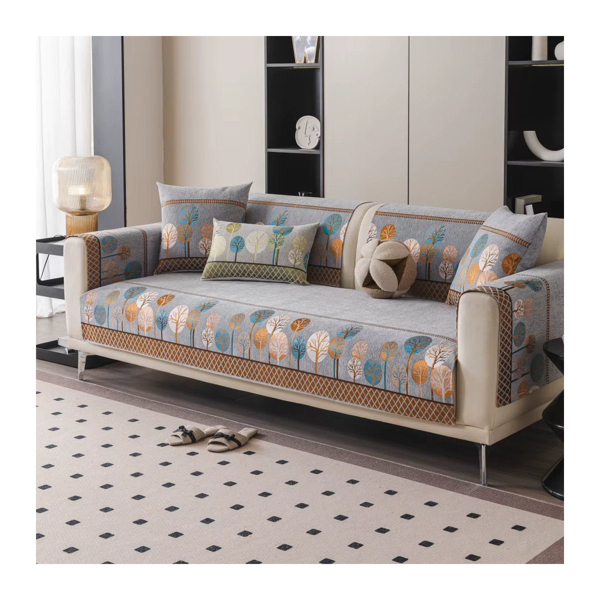 Full Moon Tree Chenille-Sofamatte mit Jacquard-Kombination, rutschfest und universeller Sofabezug für dein Sofa in Grau oder Mehrfarbig - Bild 5
