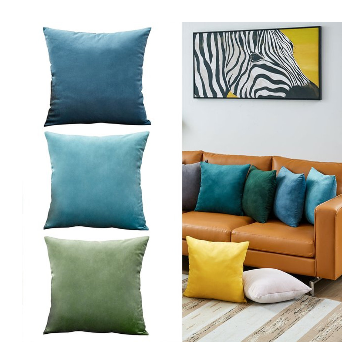 Funda Cojin Kissenbezug aus ultraweichem blauem Samt für dein Sofa und deine Heimdekoration - Bild 1