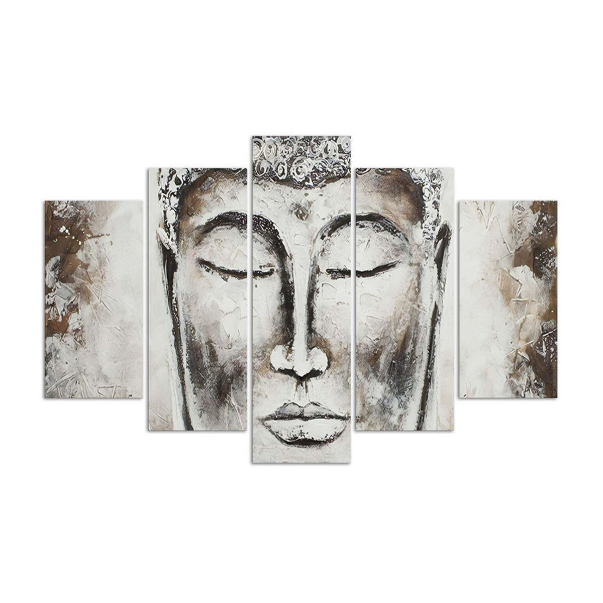 Fünfteiliger Leinwanddruck Feeby Buddha Grey Zen Spa in Grau, B: 100 cm, H: 70 cm - Bild 1