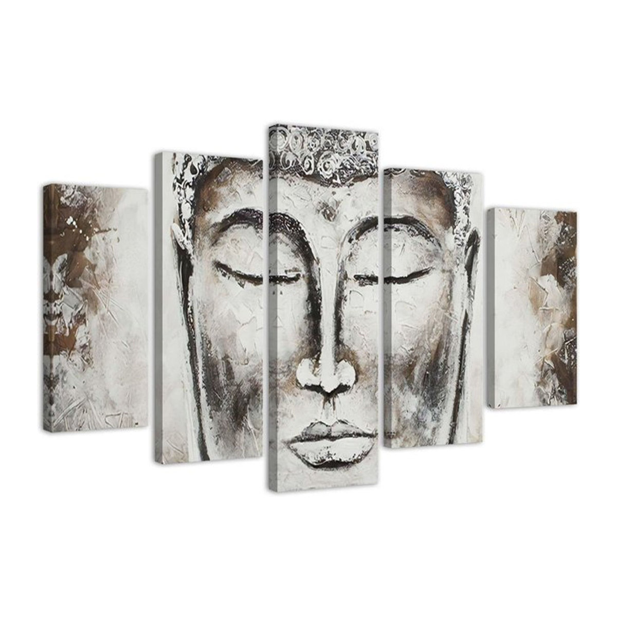 Fünfteiliger Leinwanddruck Feeby Buddha Grey Zen Spa in Grau, B: 100 cm, H: 70 cm - Bild 2