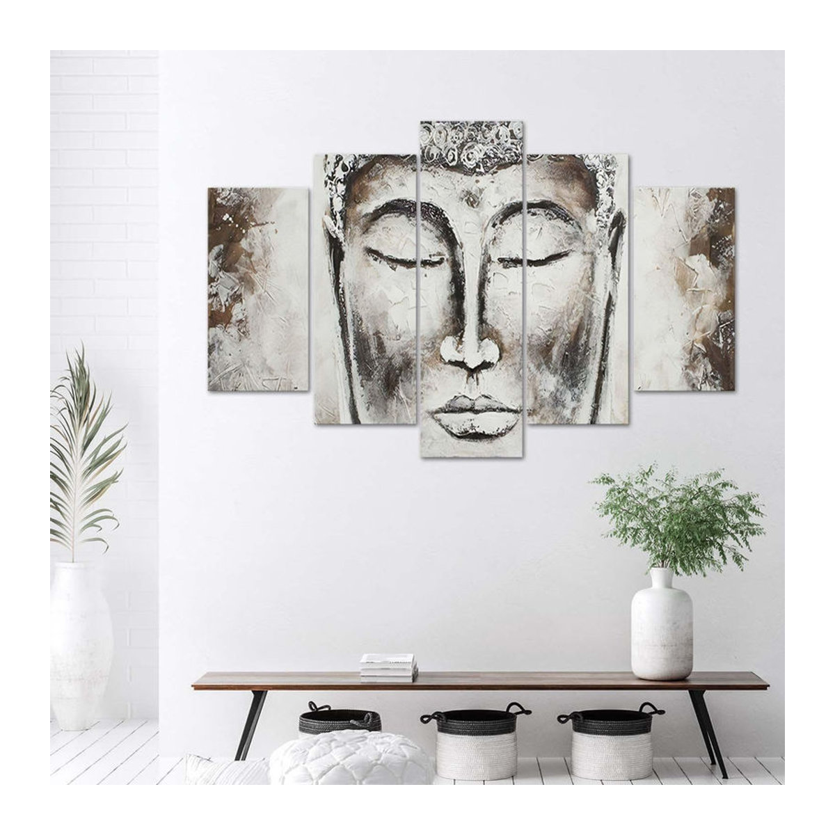 Fünfteiliger Leinwanddruck Feeby Buddha Grey Zen Spa in Grau, B: 100 cm, H: 70 cm - Bild 3