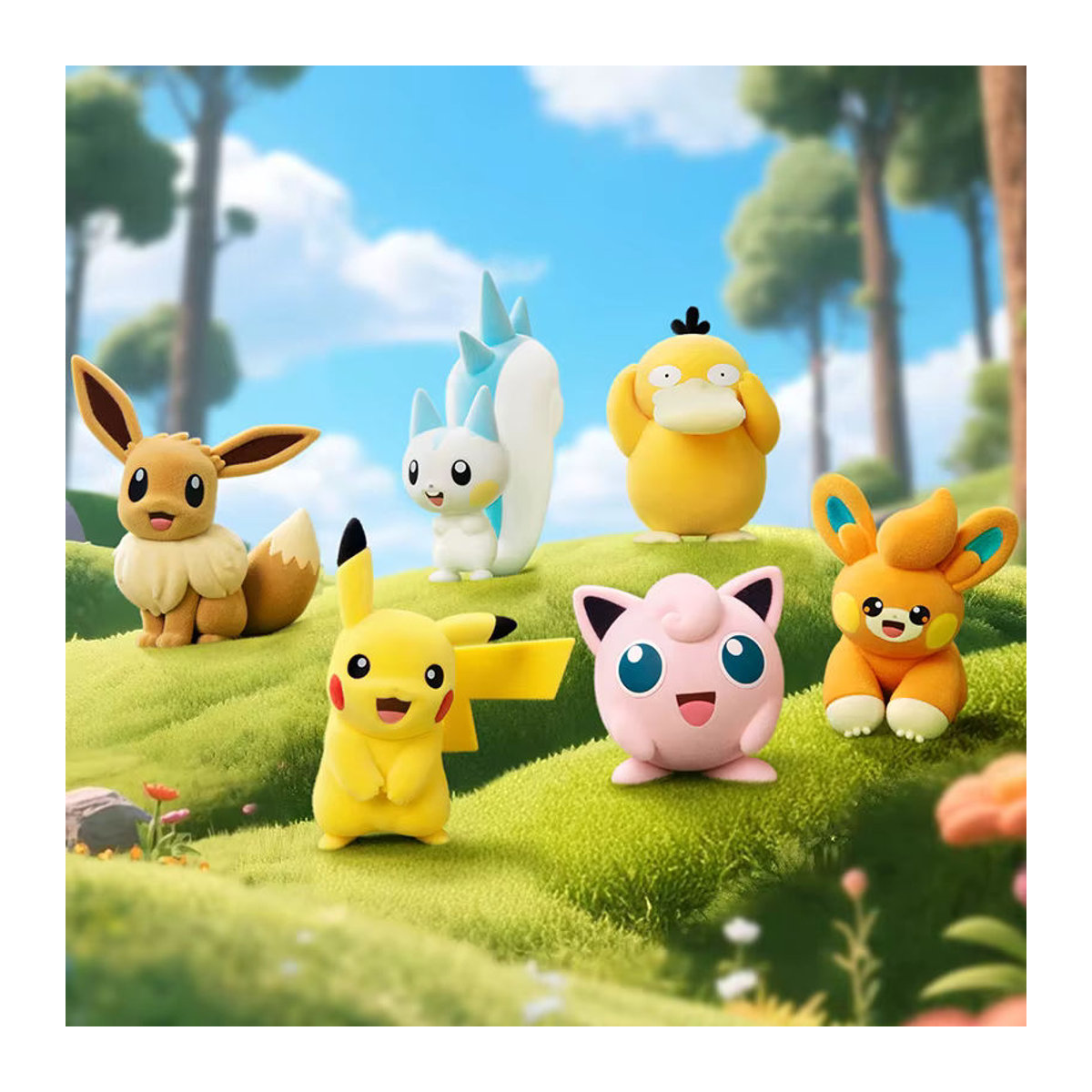 Funism Original Pokémon Anime Figuren Beflockung Serie Pikachu Eevee Psyduck Pachirisu als dekoratives Modell aus Kunststoff in Mehrfarbig - Bild 3