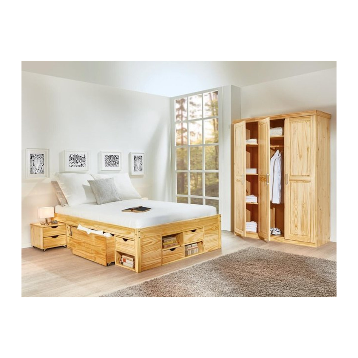 Funktionsbett Claas aus Kiefer Massivholz in Natur mit Liegefläche Breite: 160 cm, Länge: 200 cm - Bild 1