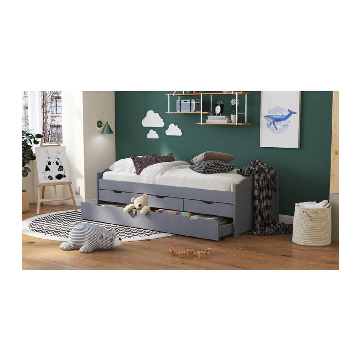 Funktionsbett Lena von Inter Link aus Massivholz in Grau, B/L: 90 x 200 cm - Bild 1
