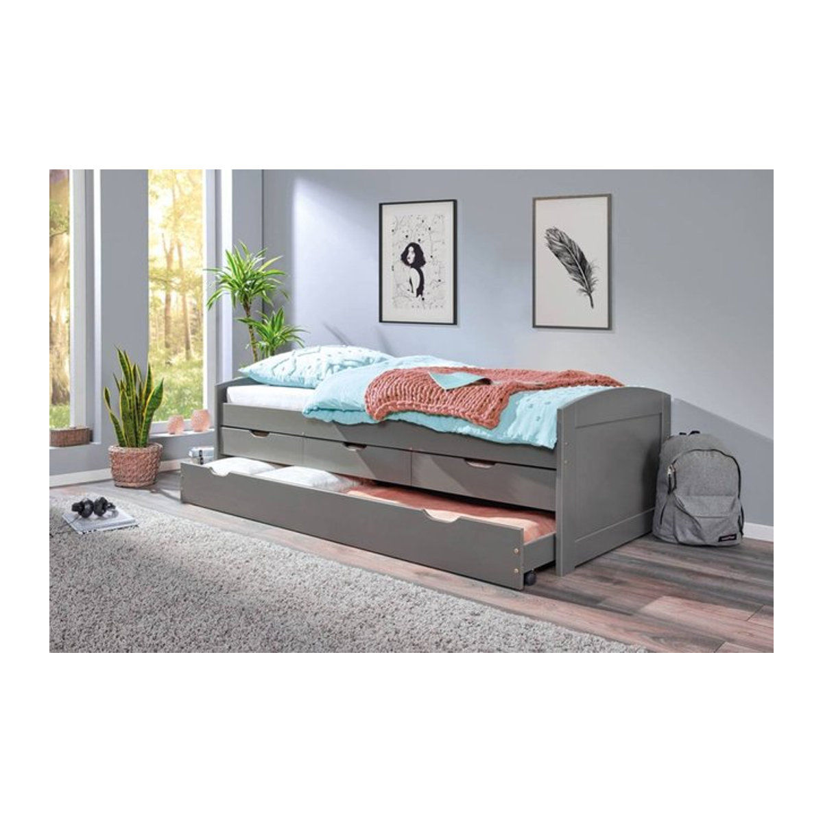 Funktionsbett Lena von Inter Link aus Massivholz in Grau, B/L: 90 x 200 cm - Bild 2