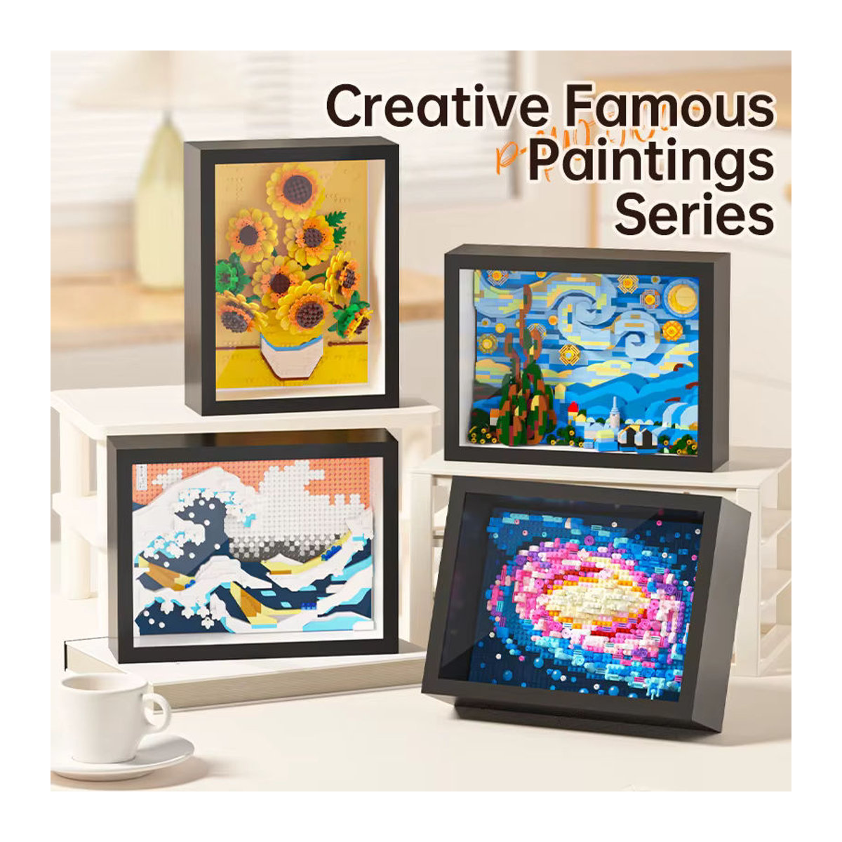 FUNXINEE 3D Micro Van Gogh Malerei Rahmen Bausteine Set als kreatives Handwerk Kit in Mehrfarbig für Erwachsene und Kinder - Bild 2
