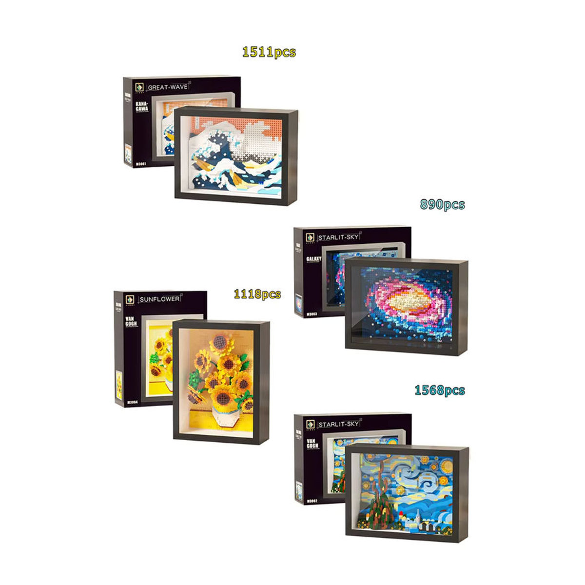 FUNXINEE 3D Micro Van Gogh Malerei Rahmen Bausteine Set als kreatives Handwerk Kit in Mehrfarbig für Erwachsene und Kinder - Bild 5