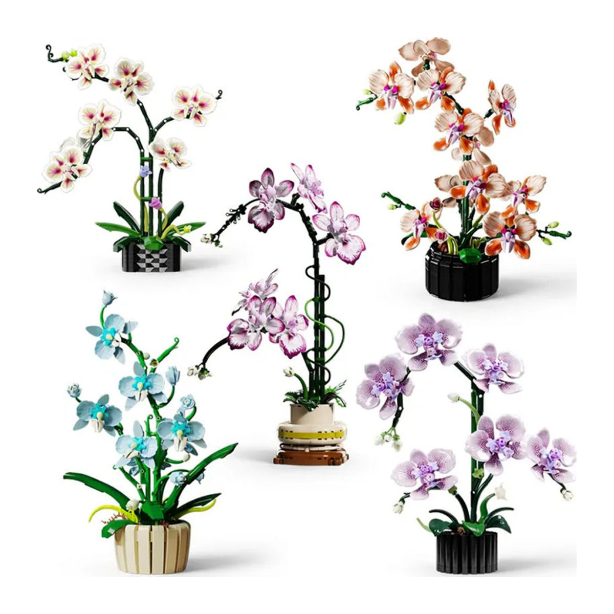 FUNXINEE Orchideen-Bausteine Phalaenopsis Blumenstrauß aus Kunststoff in Mehrfarbig als Desktop-Dekoration - Bild 1