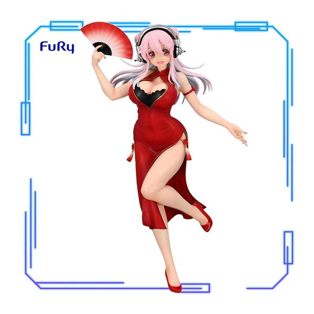 FuRyu Original Super Sonico Trio-Try-iT Figur im Cheongsam Design, rot, Höhe: 21 cm - Bild 1