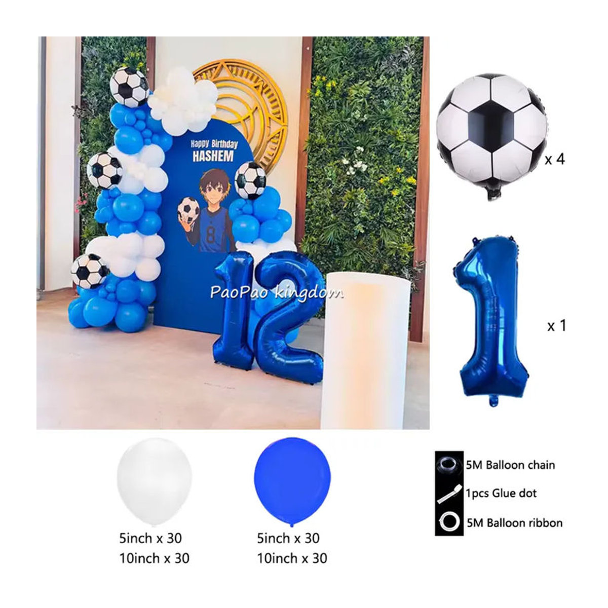 Fußball Ballon-Set mit Folien- und Latexballons für deine Geburtstags- und Babyparty Dekoration in Blau - Bild 2