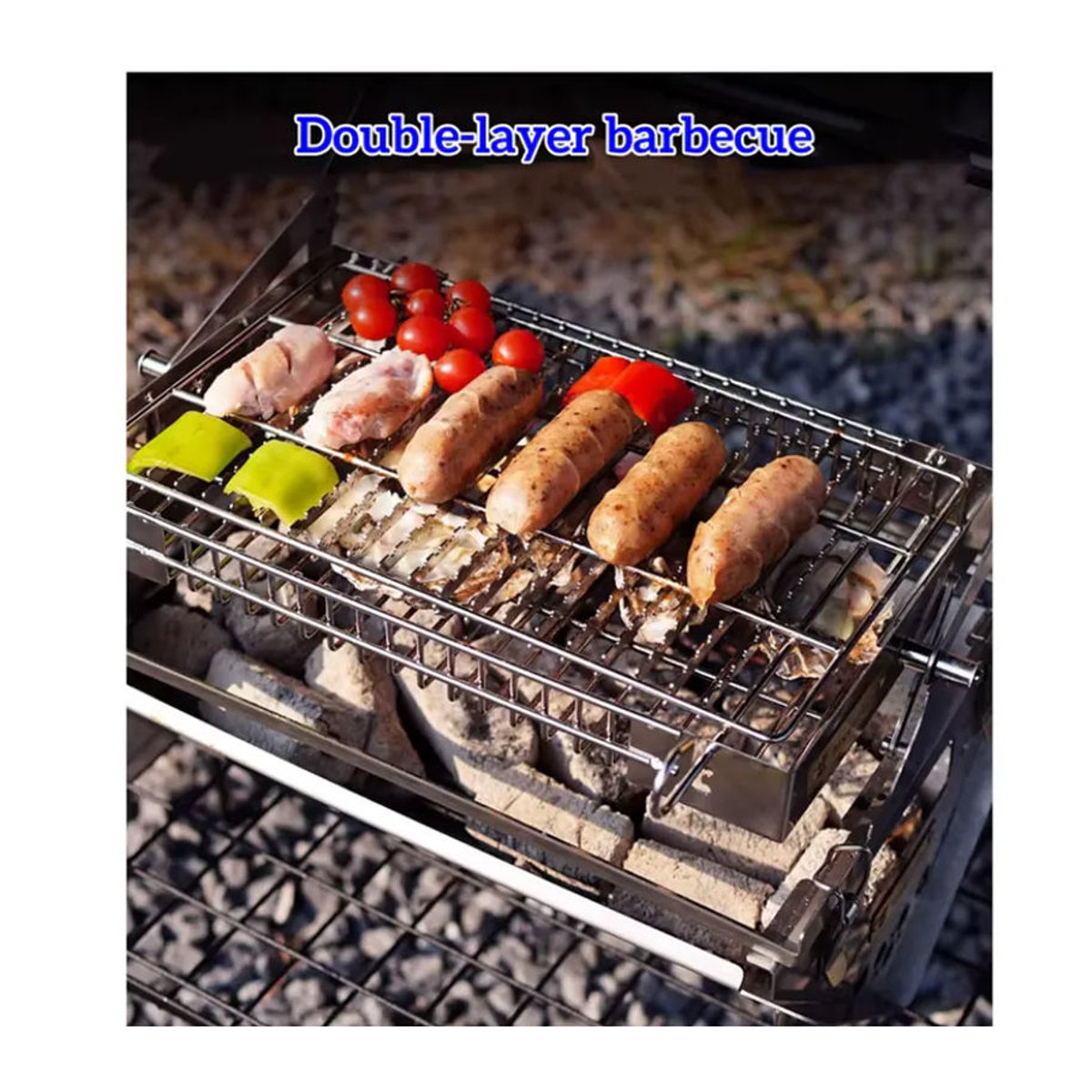 FUWODA Tragbarer Edelstahl Holzkohlegrill mit rotierender Wendefunktion für Outdoor und Camping - Bild 4