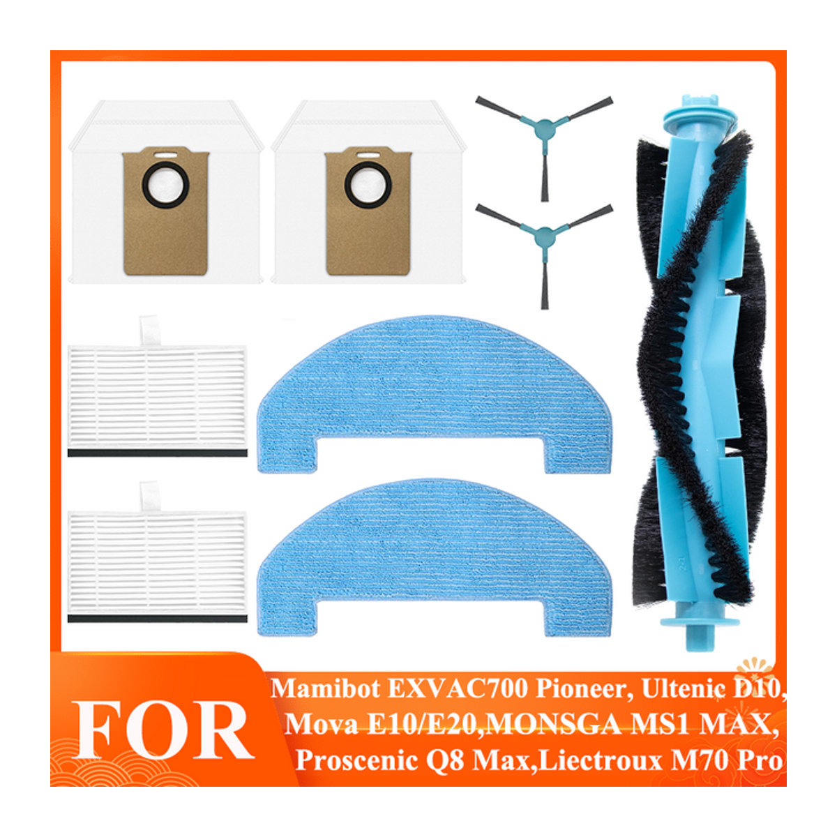 Fxaizl Ersatzteil-Set für Proscenic Q8 Max, Mova E10/E20, Liectroux M70 Pro, Mamibot EXVAC700 Pioneer und MONSGA MS1 MAX mit Hauptseitenbürsten, Filtern und Moppteilen in Bunt - Bild 1