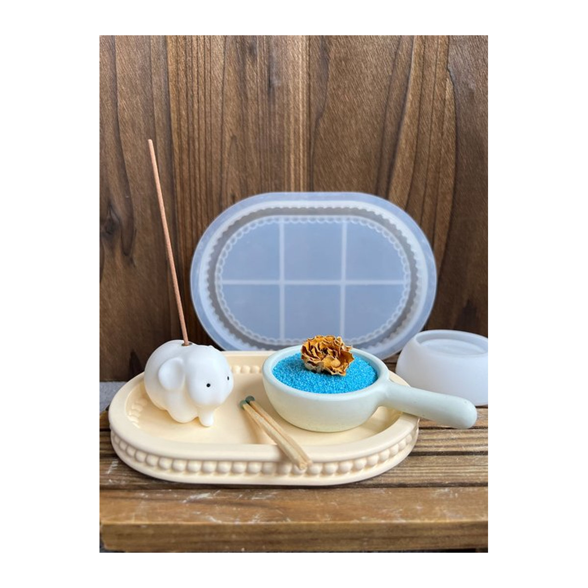 FxZoo Modernes Dekoration Tablett in Weiß, Oval, aus Gips und Beton für DIY-Projekte - Bild 1
