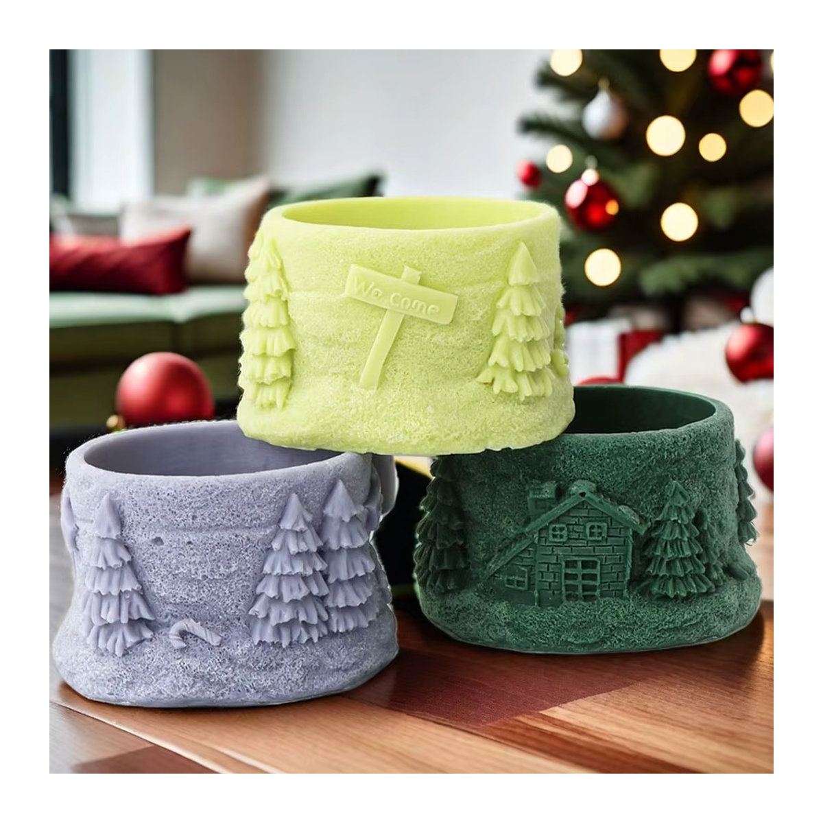 FxZoo Silikonform für Beton und Keramik zur Herstellung von Weihnachtsbaum Kerzenhaltern und Tassen in Form von Schneemann oder Santa Claus - Bild 2