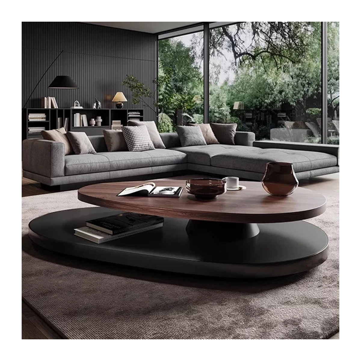FYCT Couchtisch aus Nussbaumholz in Ovaler Form, Modernes Design in Braun - Bild 1