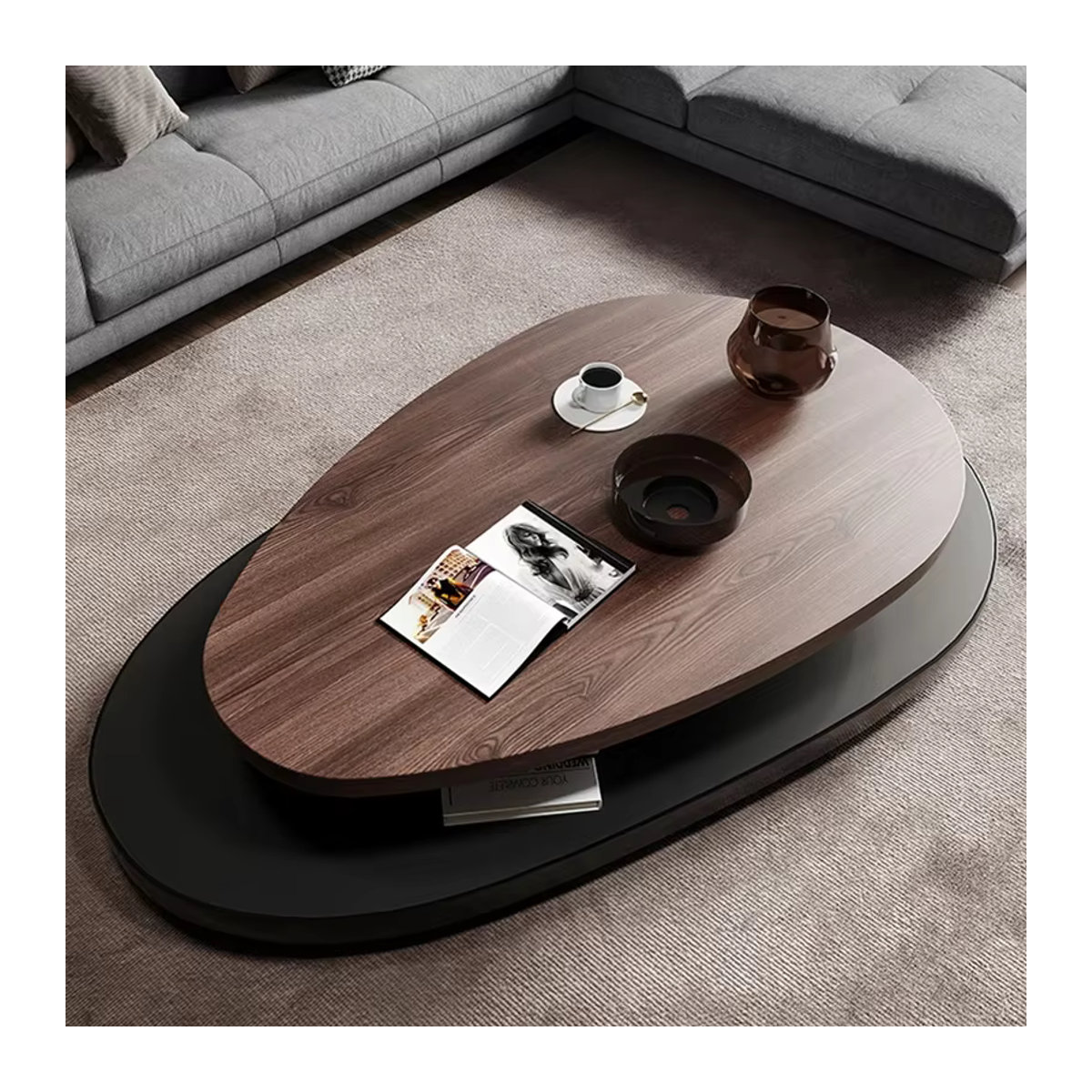 FYCT Couchtisch aus Nussbaumholz in Ovaler Form, Modernes Design in Braun - Bild 2