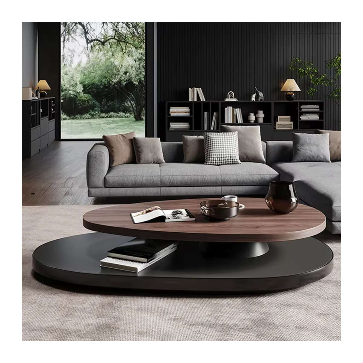 FYCT Couchtisch aus Nussbaumholz in Ovaler Form, Modernes Design in Braun - Bild 4