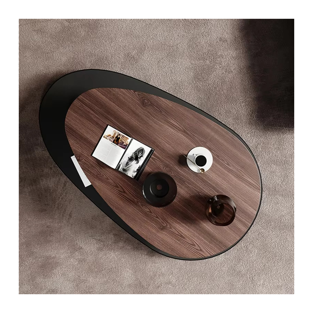 FYCT Couchtisch aus Nussbaumholz in Ovaler Form, Modernes Design in Braun - Bild 5