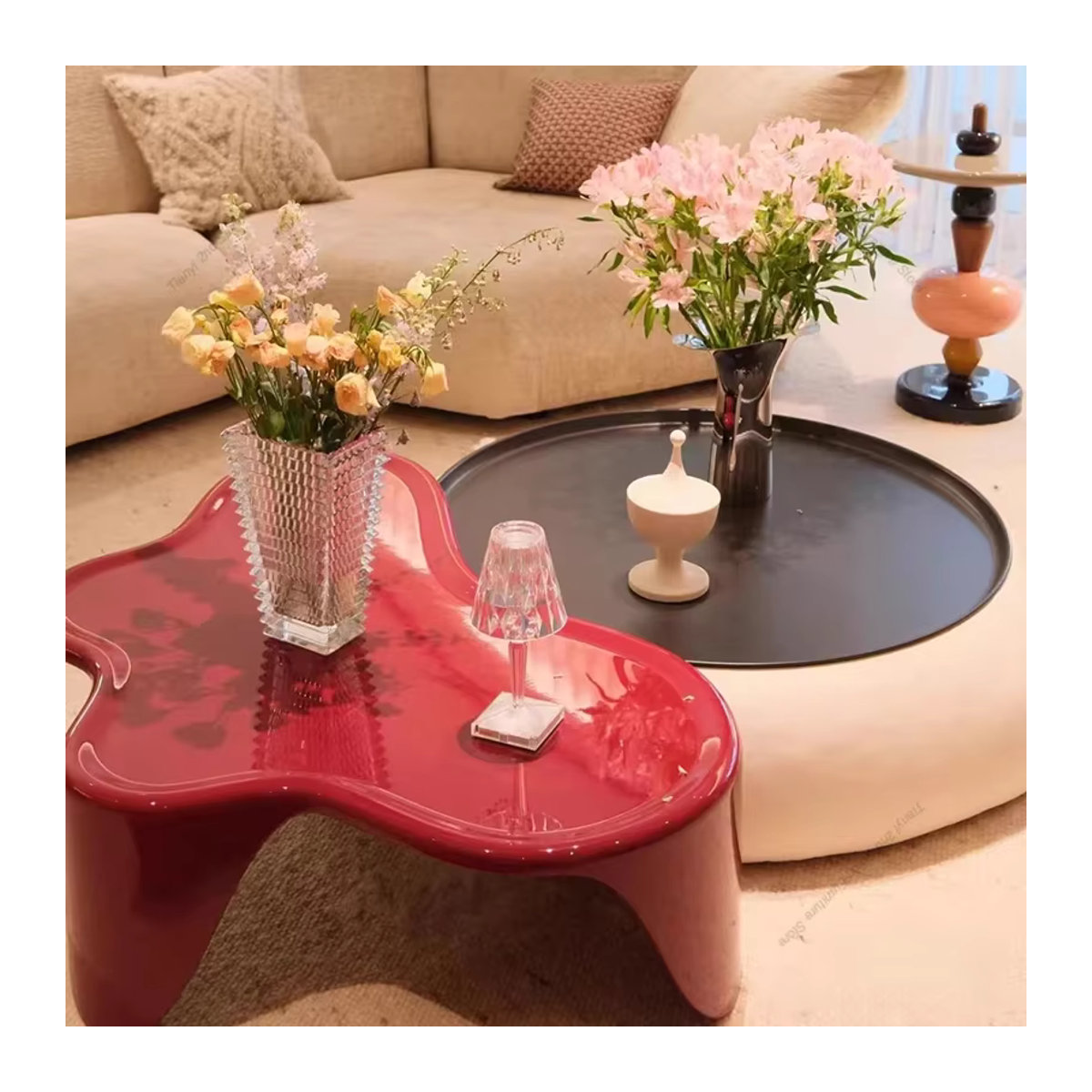 FYCT Couchtisch in Rot im skandinavischen Design aus Kunststoff mit organischer Form - Bild 2